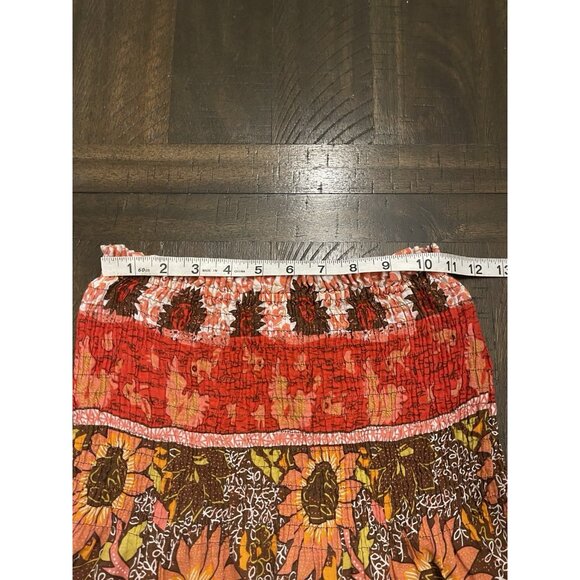 VTG She’s Cool XL Boho Tiered Maxi Skirt Sunflower Print Smocked Waist Pull-On - Picture 6 of 8